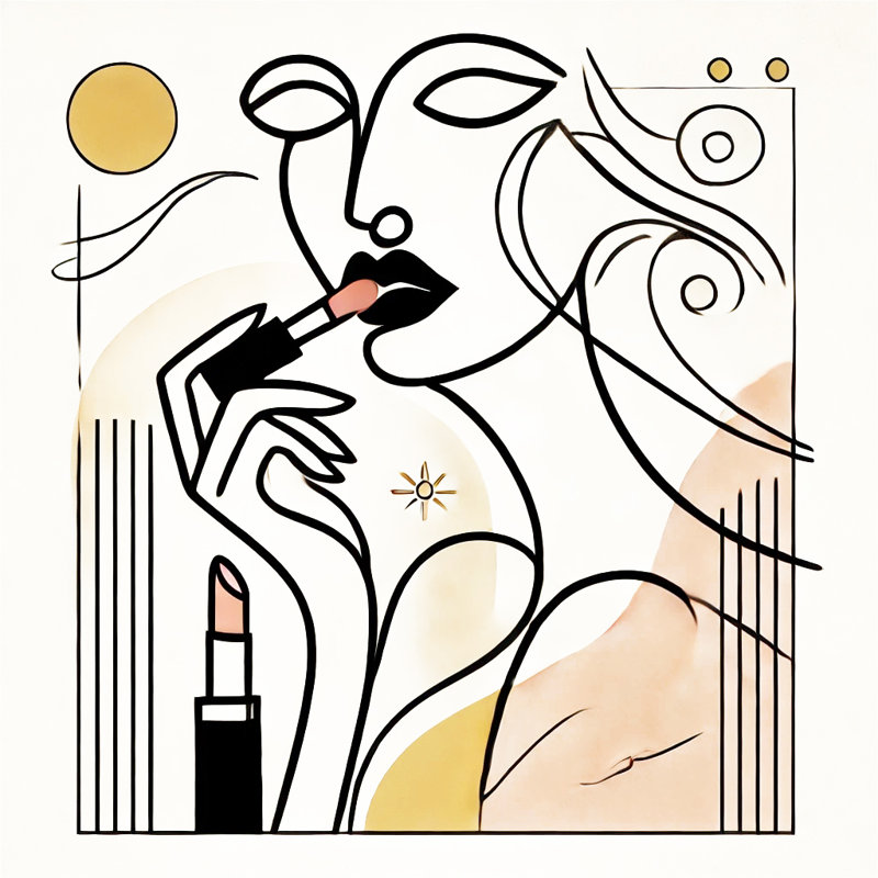«Chic Stare», art mural sur toile tendue - Moment de rouge à lèvres moderne dans une illustration abstraite féminine