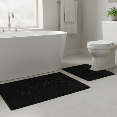 Haight 2Pc Cotton Bath Mat W/Rubber Backing Set Black