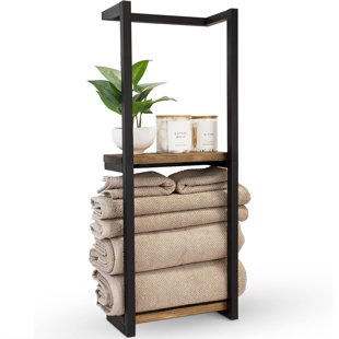 Porte-serviettes mural avec tablette en bois