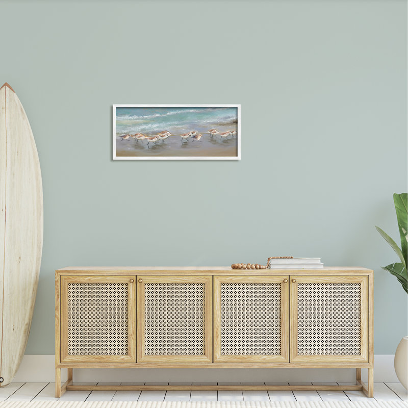 «Sandpiper Flock Shoreline Splashing White», estampe numérique par Rick Novak, H 13 po x l 30 po x P 1,5 po