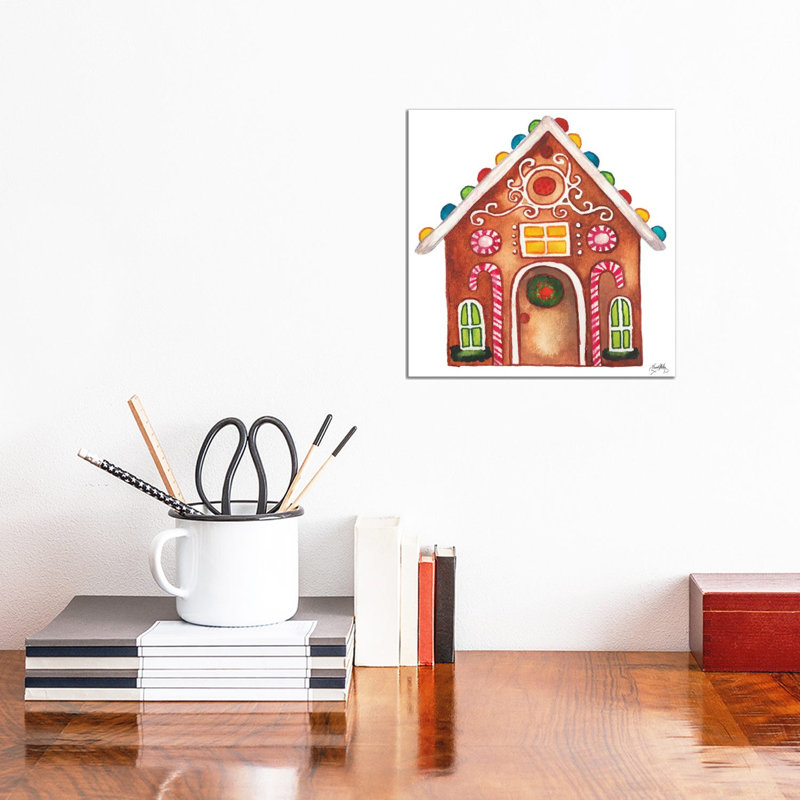 Gingerbread And Candy House I by Elizabeth Medley - Painting on Canvas, Wrapped Canvas, 30.48 cm H x 30.48 cm W