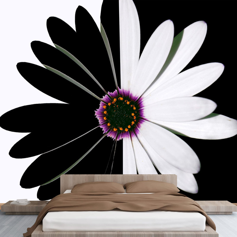 Grand papier peint adhésif noir et blanc Flower, L 66 po x l 96 po