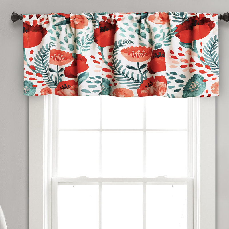 Poppy Garden Floral Tailored 52'' W Window Valance in