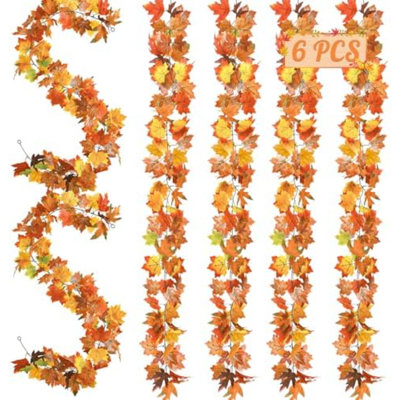 Paquet de 6 décorations d'automne pour la maison, guirlande d'automne 35,4 pi pour le manteau de cheminée, guirlande de l'Action de grâce en plein air, décorations d'Halloween