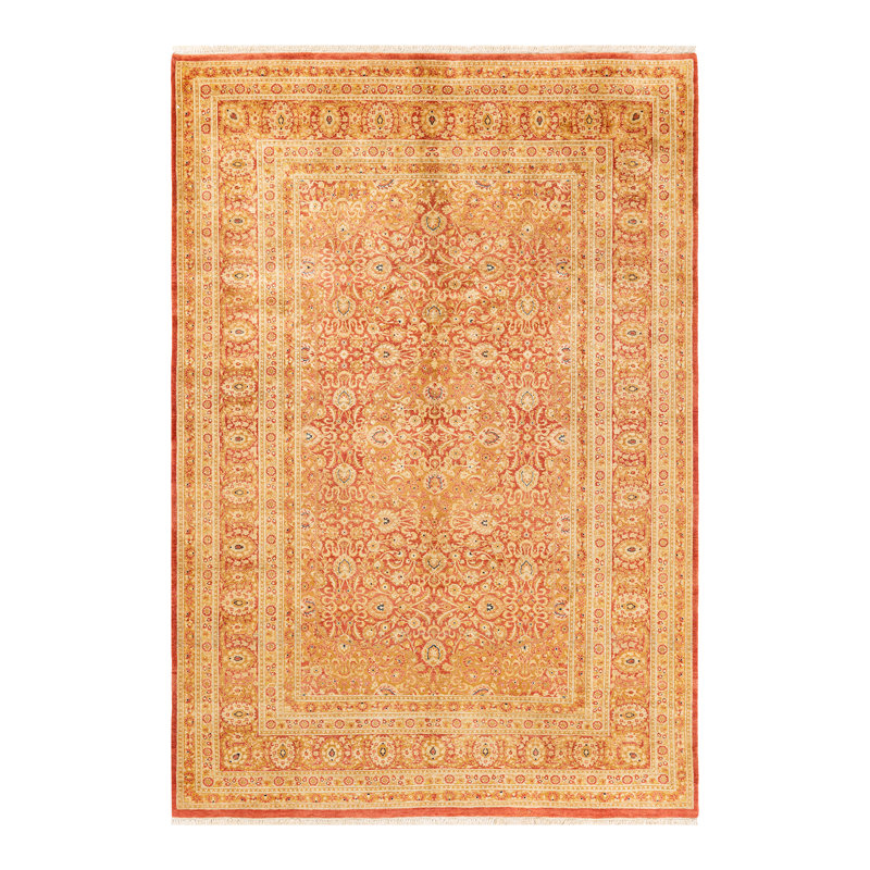 Tapis unique en laine noué à la main 6 pi 2 po x 8 pi 10 po nouvel âge Hayner - jaune / orange / rouge