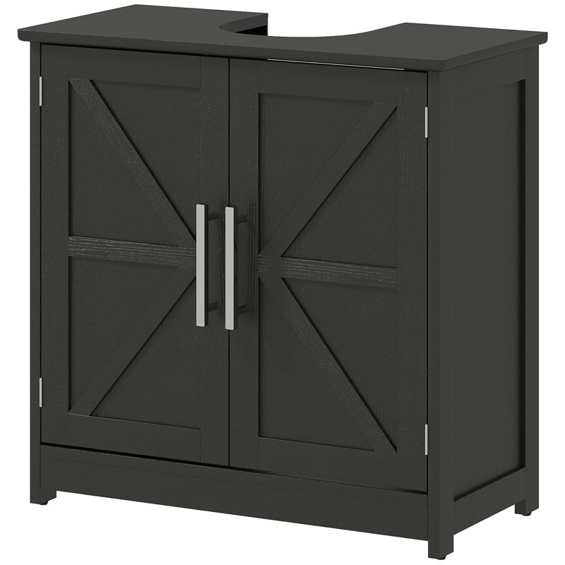 Armoire de rangement à piédestal, lavabo de salle de bain avec 2 portes de grange et tablette réglable (sans lavabo)