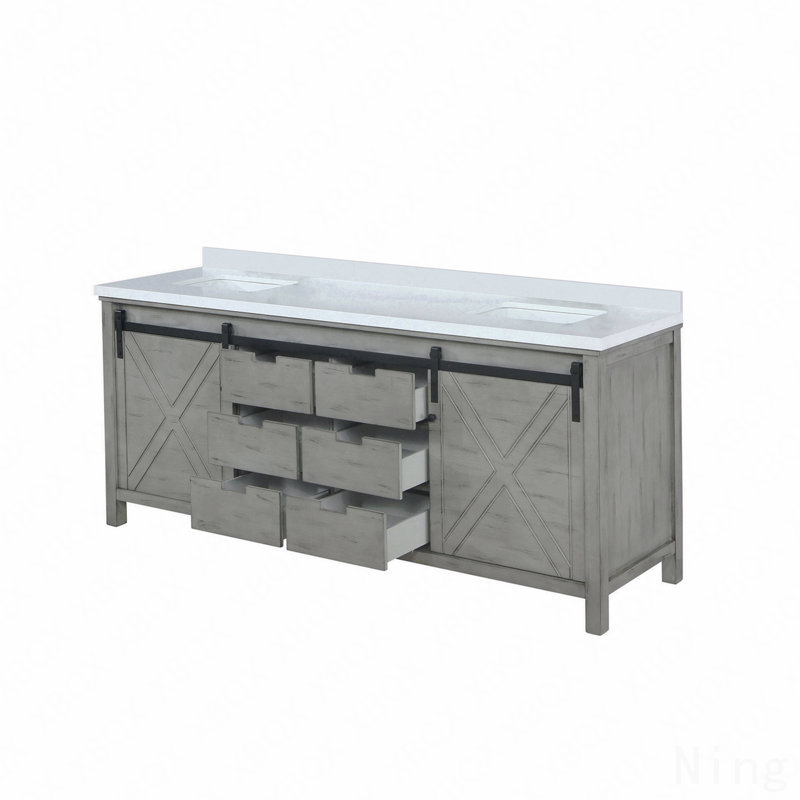 Meuble-lavabo double 84 po x P 22 po, Gris, 85"