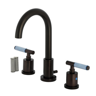 Kingston Brass Synchronous Two-Handle 3-Hole Deck Mount Widespread Bathroom Faucet with Brass Pop-Up Drain