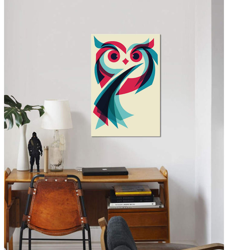 « hibou », impression sur toile tendue, H 26 po x l 18 po x P 1,5 po, Toile tendue, Pas de tapis