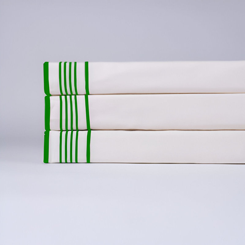 Smart Border 400TC Cotton Embroidery Cotton 4 Piece Sheet Set Fitted Sheet Fits Upto 16" Deep Pocket, Green Border