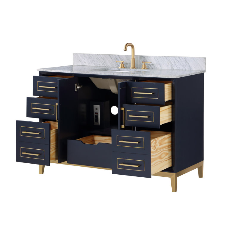 Gracie 48'' W Single Vanity, Pacific Blue, Carrara Marble
