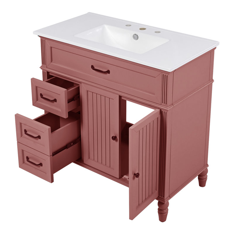Meuble-lavabo simple 36 po avec comptoir en céramique 36 po, Rose