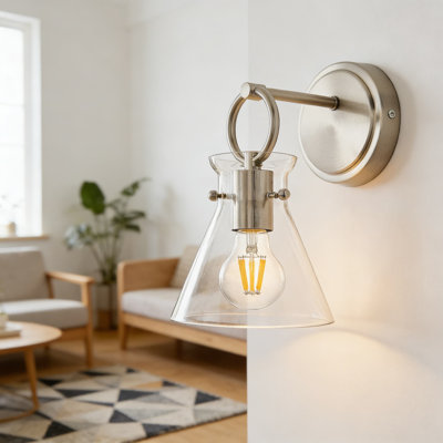 Modern Hardwired Wall Sconce With Clear Glass Shade, Farmhouse Vanity Light Fixture For Bathroom, Bedroom, Living Room, And Hallway
