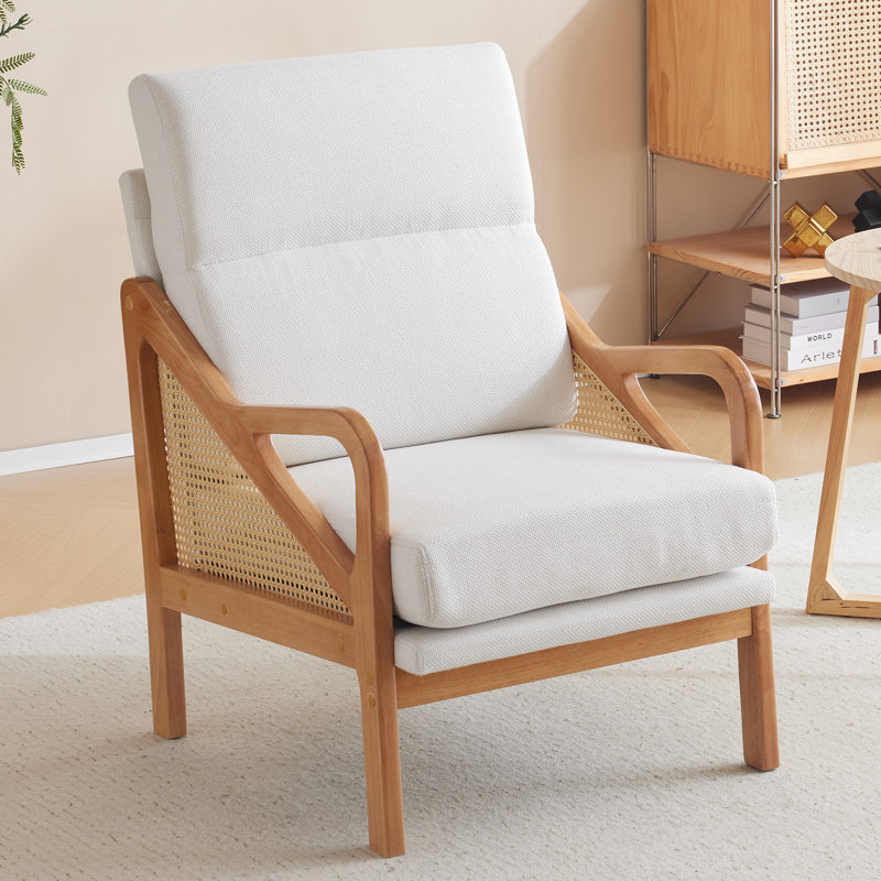 Rattan Accent Chair, Cream Polyester Blend