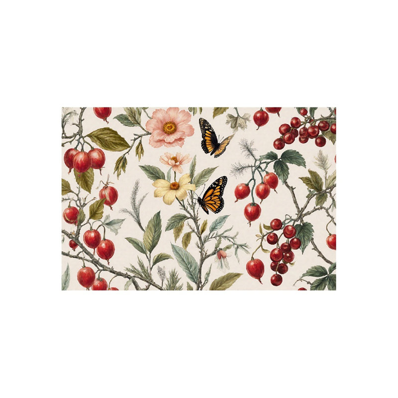Tapis de bain délicat à motif floral et baies, 36 x 24