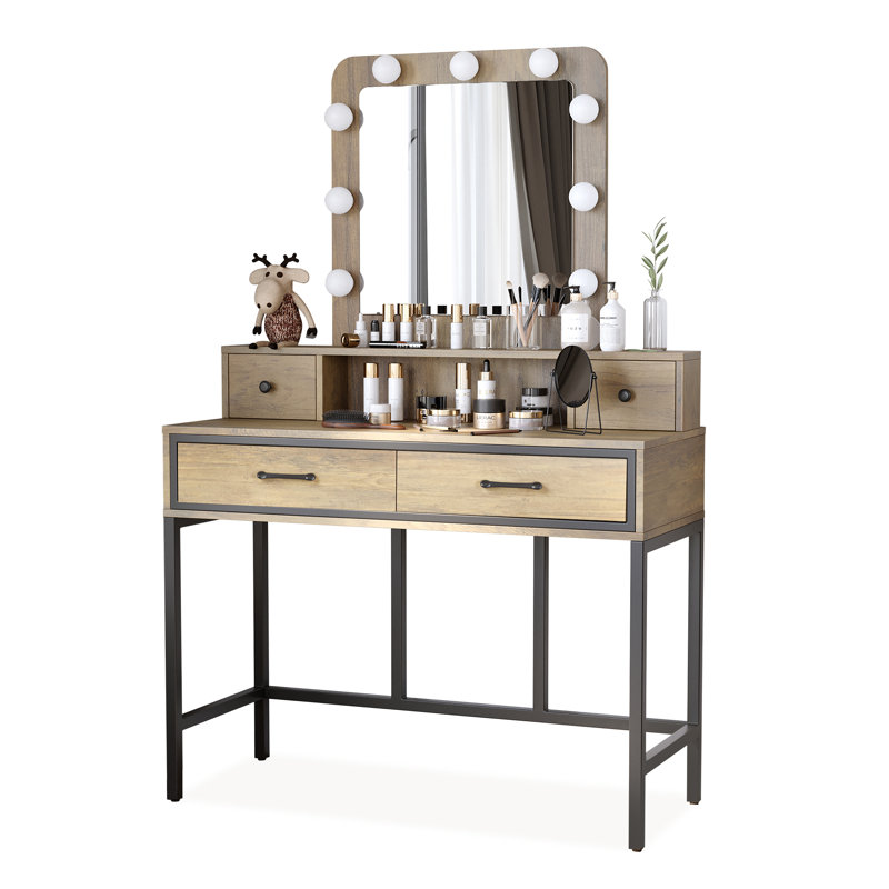 Coiffeuse avec miroir lumineux Abdulaleem, Brun