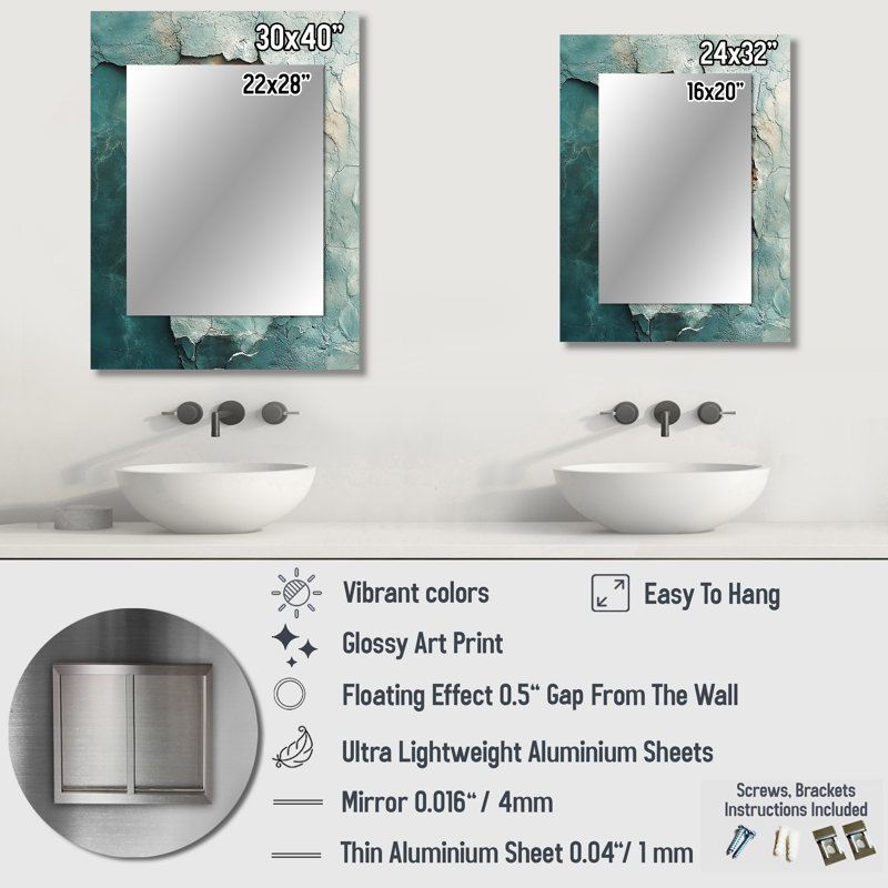 Green And White Coastal Oceans Pulse - Coastal Unique Mirror, Green Large Wall Mirror, Printed Metal Art, 40" x 30"
