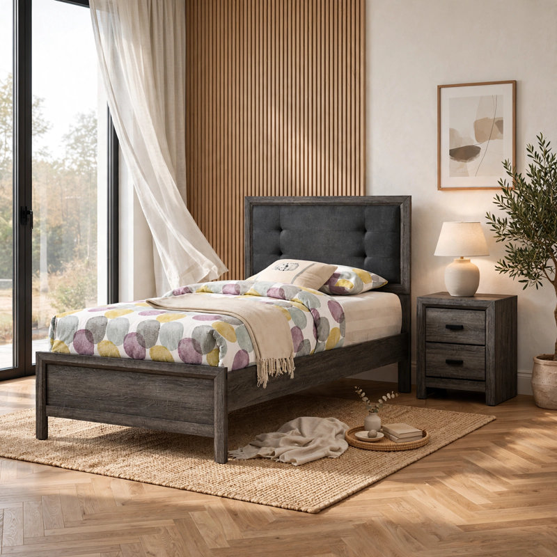 Ensemble de chambre double, gris et noir, ensemble de 2 pièces avec table de chevet