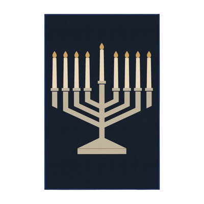 Soft Plush Everitt Hanukkah Modern & Contemporary Abstract Area Rug in Gray – Navy Binding