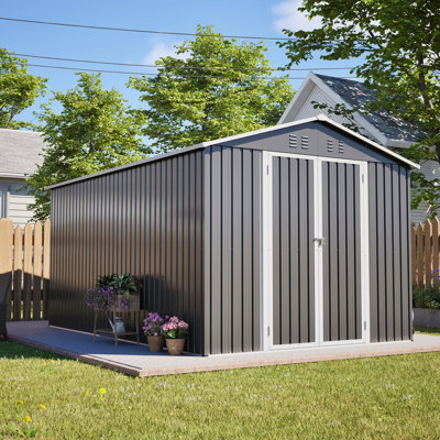 Lockable Secure Metal Shed 8x12 ft - Large Outdoor Storage with Aluminum Frame, Durable Garden Tool Shed for Backyard, Patio, and Lawn - Grey