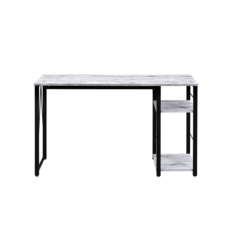 Bureau antique blanc et noir avec tablette à 2 niveaux et base en métal stable avec base ouverte