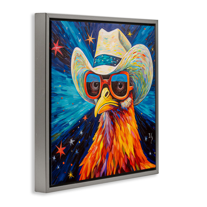 «Cowboy Chicken with Stars», art mural sur toile par Ivan Guaderrama, Cadre flottant gris lustré