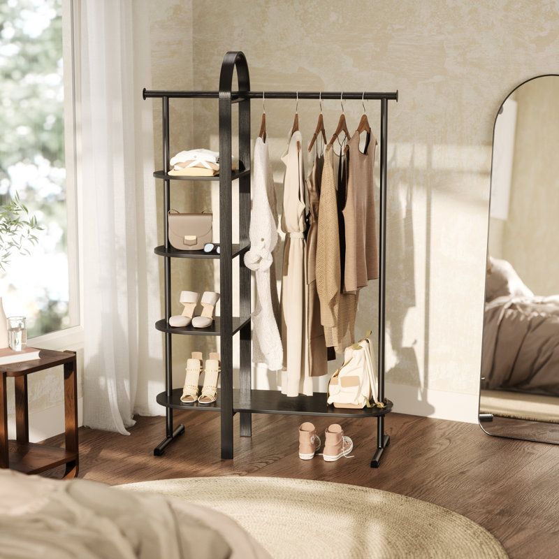 Bellwood Black Bentwood Garment Rack with Shelves