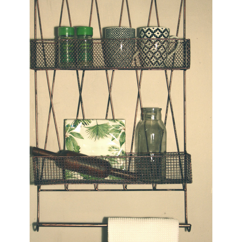 Monreal 2 Piece Metal Accent Shelf with Towel Bar, Distressed Black/Copper