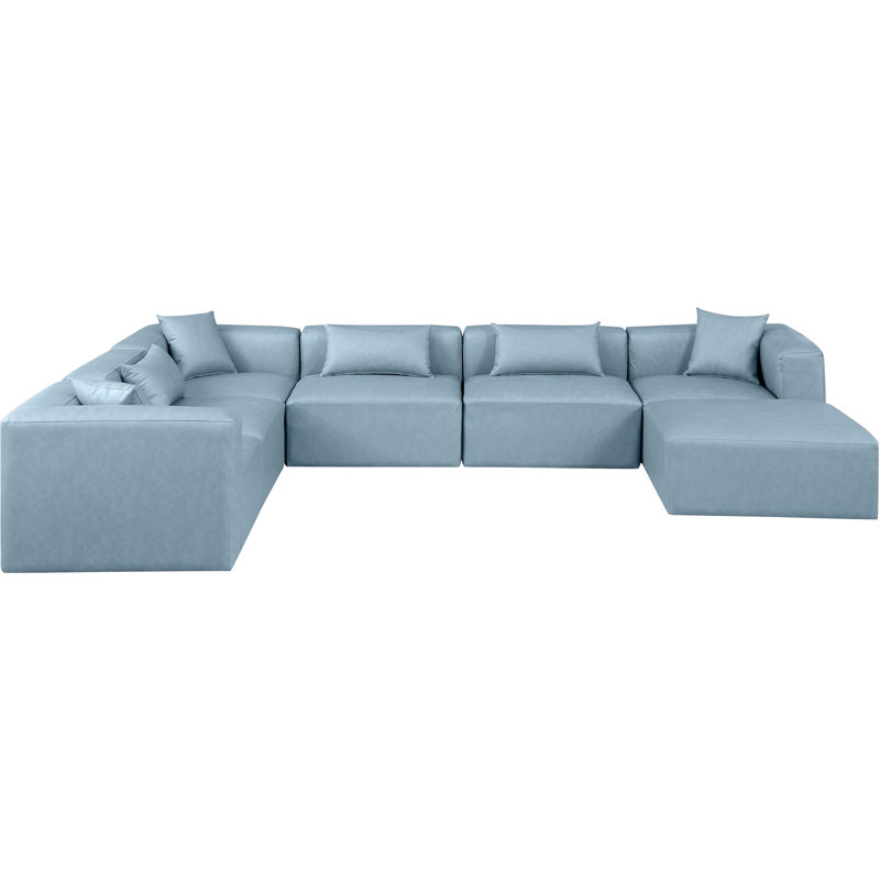 Ivion Upholstered U-Shaped Sectional Reversible, Light Blue Vegan Leather
