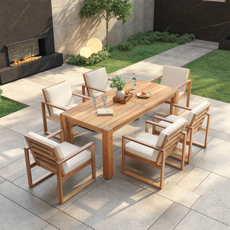 Ensemble de table et chaises de patio, Teck clair