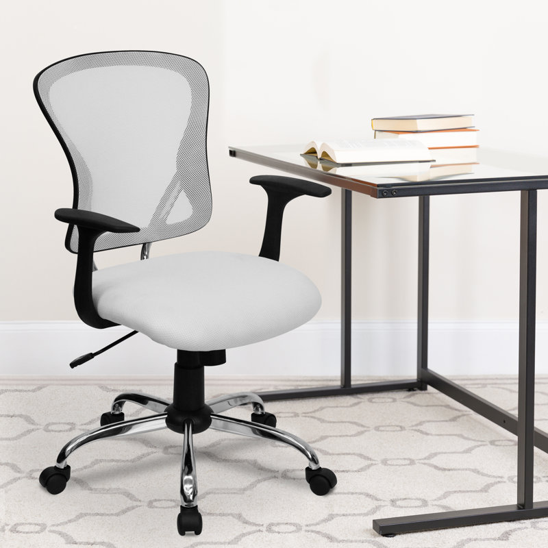 Mid-Back Mesh Swivel Task Office Chair with Chrome Base and Arms, White