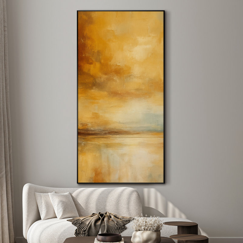 Extra Large Wall Art Fabric Print - Amber Horizon Abstract Wall Decor for Living Room or Bedroom - "Frame Assembly Required (Unfinished Frame)"