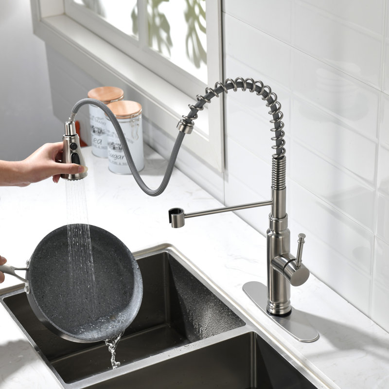 Robinet de cuisine tactile avec douchette extractible, Nickel brossé