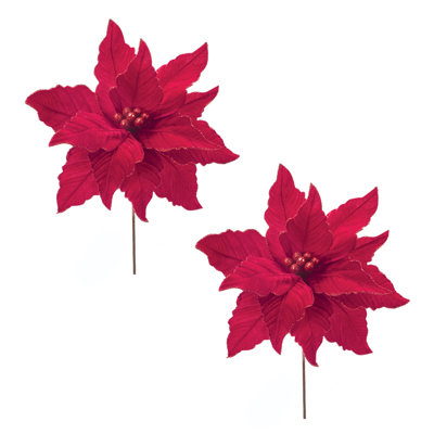 Tige de fleur de poinsettia rouge scintillant (ensemble de 2)