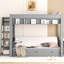 Lit superposé convertible en bois avec escalier de rangement, table de chevet et 3 tiroirs