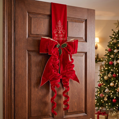 70" Double Sided Velvet Merry Christmas Door Bows