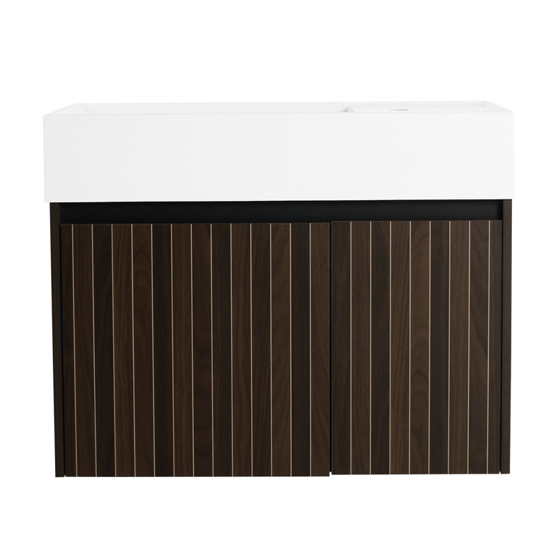 Meuble-lavabo de 30 po avec lavabo, portes à fermeture en douceur, armoire de salle de bain de style moderne, lavabo en résine, grand espace de rangement