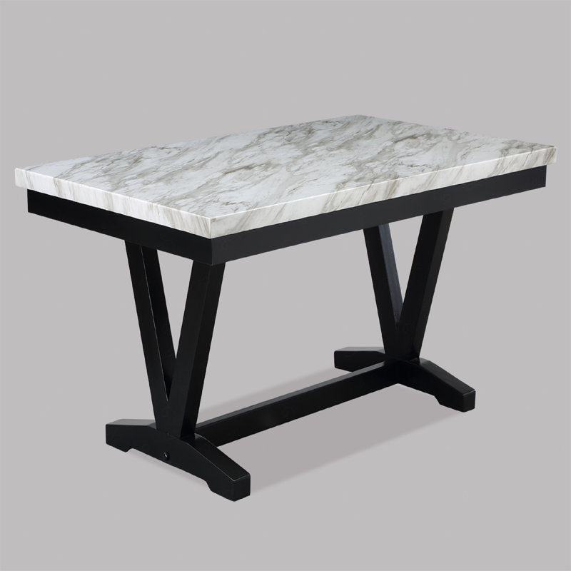 Ensemble de table de salle à manger en simili marbre blanc et finition noire Ensemble de chaises rembourrées en similicuir noir