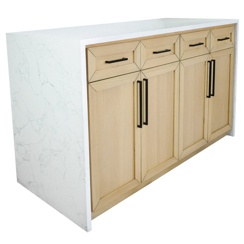 Andranique Kitchen Island with Engineered Marble Top, Blonde
