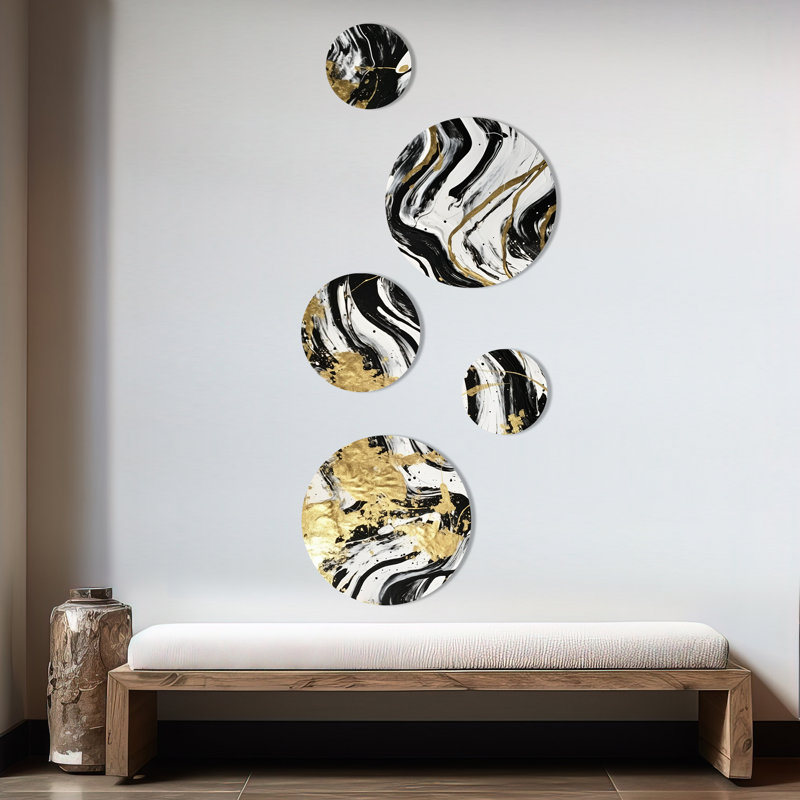 Ensemble de 5 décorations murales Golden Wave Reflections I
