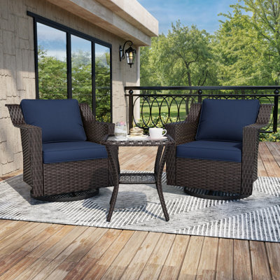 2 - Person Outdoor Wicker Patio Conversation Set with Swivel Chairs by Ebern Designs