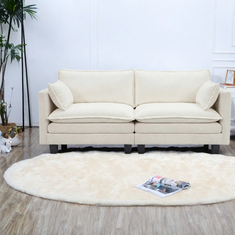 Canapé compact 2 places USB Chenille beige, Beige