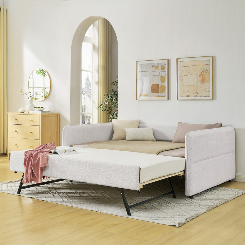 Daybed With Trundle Upholstered Tufted Sofa Bed, Boucle Fabric(83"X58.5"X29.5"), Full/Double