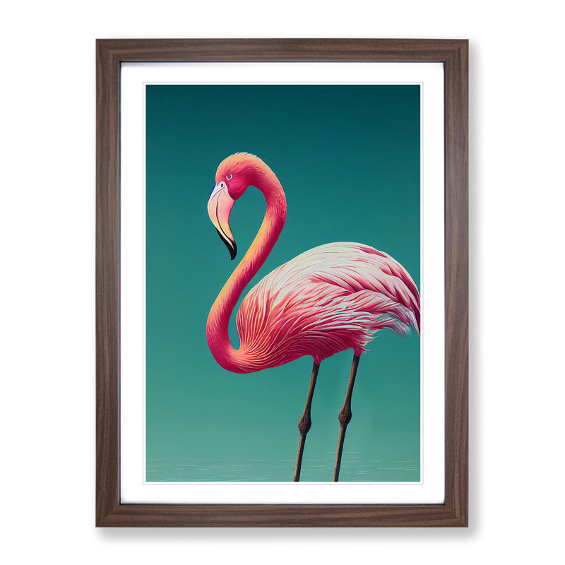 Dignified Flamingo - Single Picture Frame Print, 64cm H x 46cm W x 2cm D, Walnut