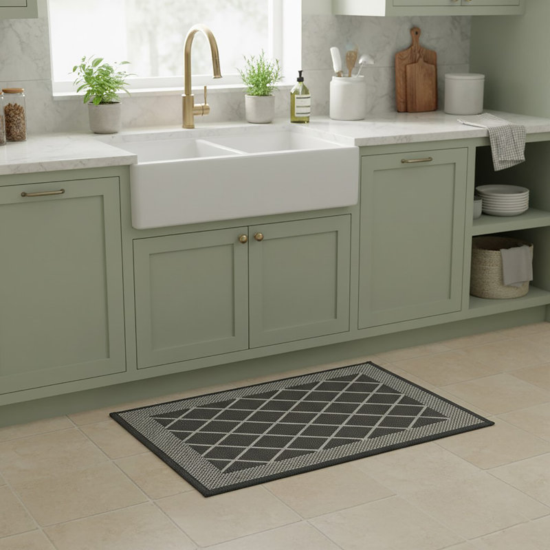 Diamond Gray Kitchen Mat 20x32, Rectangle 1'8" x 2'8", Gray Geometric