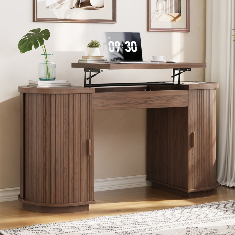 Bureau de direction 59 po à plateau relevable avec prise électrique 59 po, Noyer