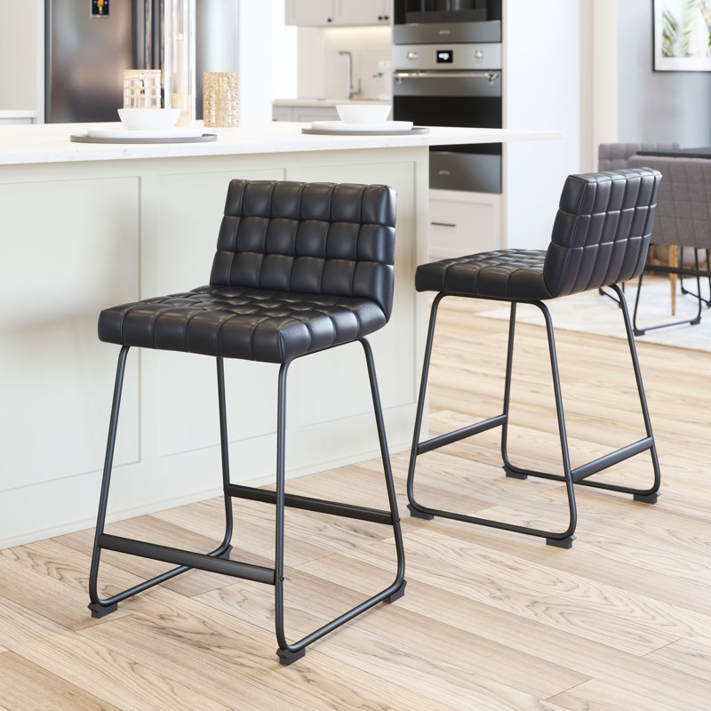 Pago Upholstered Counter Stool, Counter Stool (26.2" Seat Height), 100% Polyurethane-Black