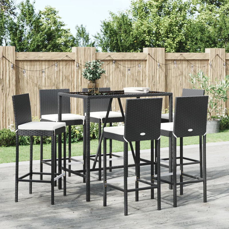 Ensemble de table et chaises d'extérieur avec coussins en rotin, Table d'une longueur de 27,6 po, Noir, 2