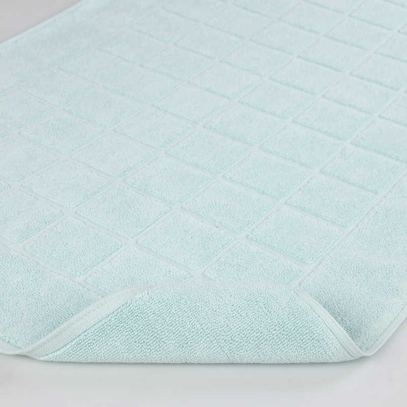 Nora Cotton Terry Solid Absorbent Thick Checkered Washable 2 Piece Bath Mat Set, Sea Foam
