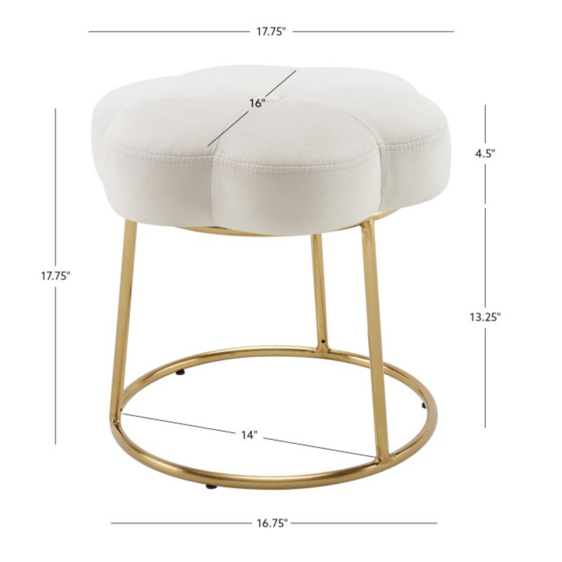 Bonview Flower Upholstered Velvet Metal Accent Stool, White
